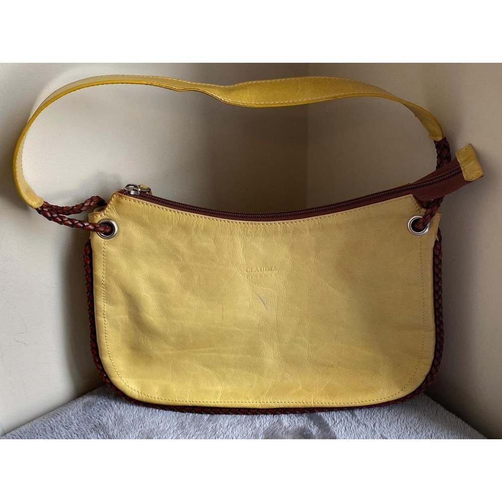 Claudia Firenze Purase Handbag Italy Y2K Butter Yellow Brown Leather Zip s8A